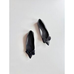 TORY BURCH Rosalind Black Leather Suede Bow Pointed Toe Ballet Flats, Size 8